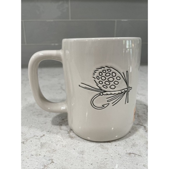 REEL AWESOME DAD Rae Dunn Mug 19oz FISHING LURE Sports Father Papa Pop Daddy Fly - Picture 2 of 5